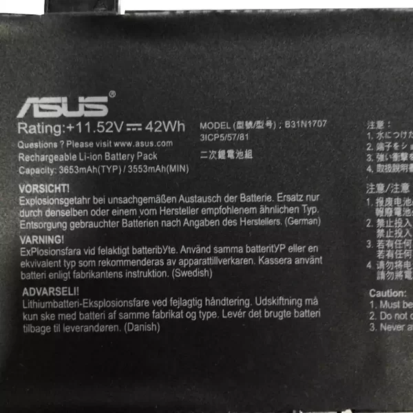 Original laptop battery for ASUS B31N1707 - Image 3