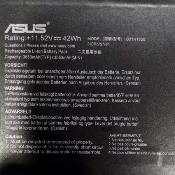 Original laptop battery for ASUS B31N1625 - Image 2