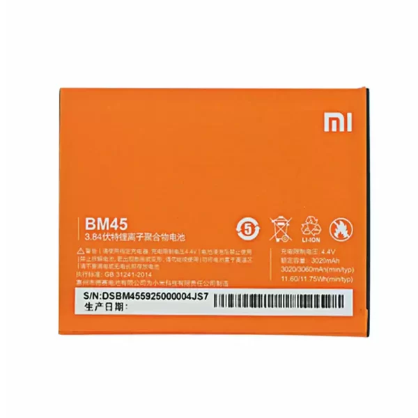 Original cell phone battery BM45 for Xiaomi Redmi Hongmi Note 2