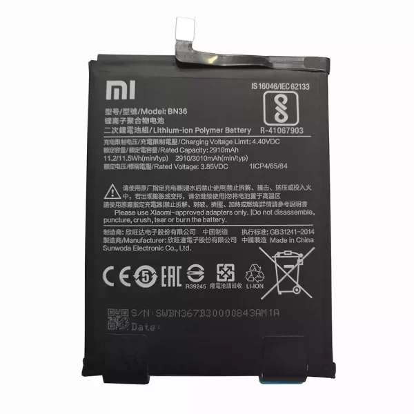 Original cell phone battery BN36 for Xiaomi Mi 6X