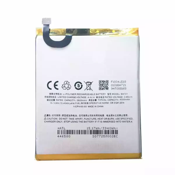 Original cell phone battery BA721 for MEIZU Noblue note 6