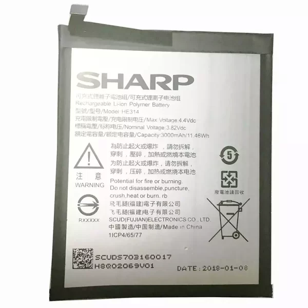 Original cell phone battery HE314 for Sharp Aquos Z2,A1