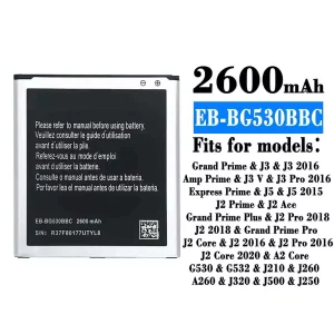 Replacement battery EB-BG530BBC for Samsung J3/J3 2016/J3 Pro 2016/J5/J5 2015