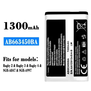 Replacement battery AB663450BA for Samsung Rugby 2/Rugby 3/Rugby 4