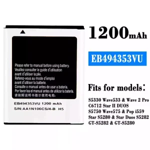 Replacement battery EB494353VU for Samsung S5330 Wave 533/Wave 2 Pro