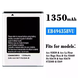 Replacement battery EB494358VU for Samsung Ace S5830