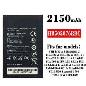 Replacement battery HB505076RBC for HUAWEI Y3 2 / HonorBee 2 / Ascend Y600 / Ascend G700