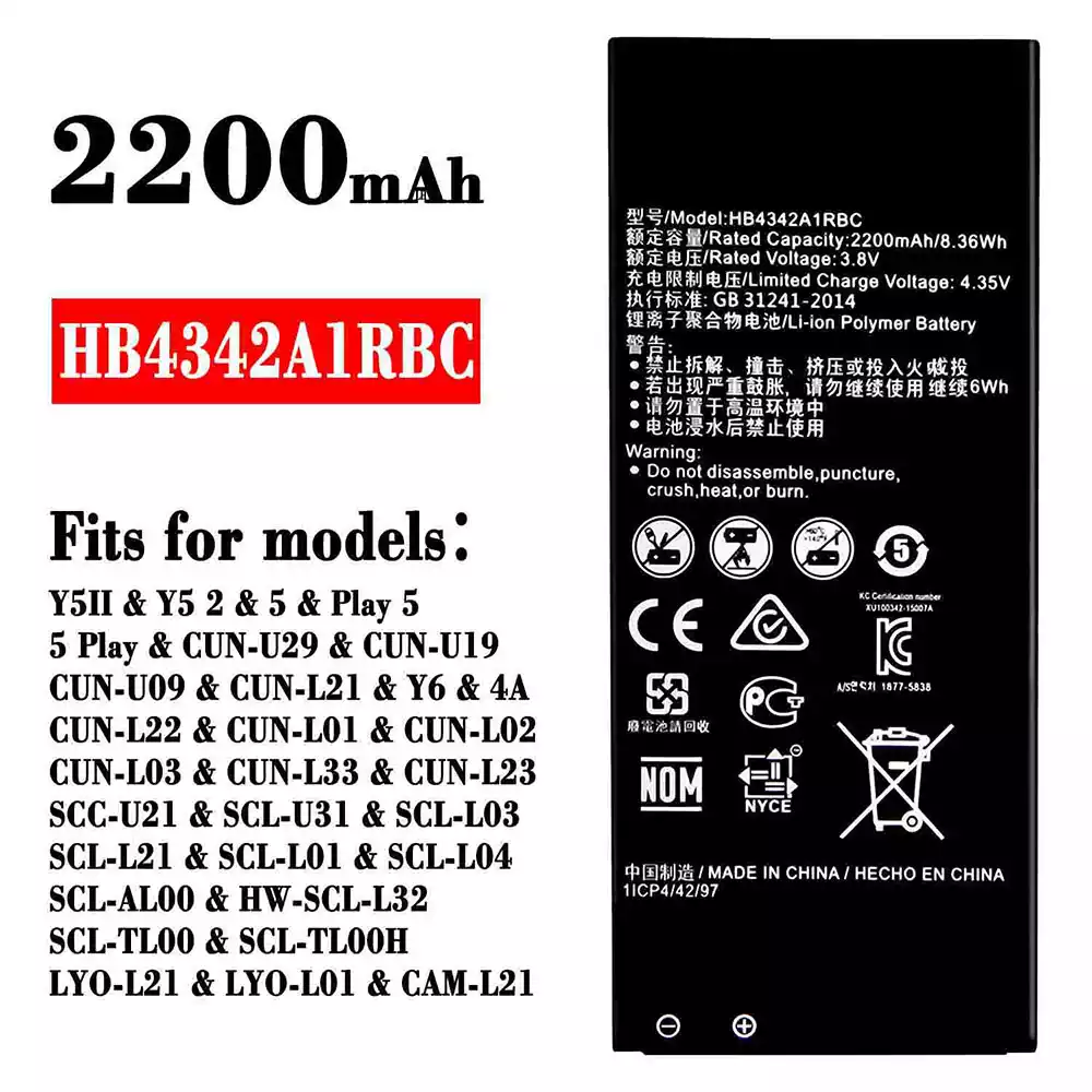 Replacement battery HB4342A1RBC for HUAWEI Y5 2 / Play 5