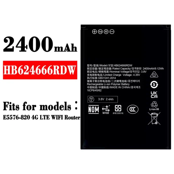Huawei Router Battery Replacement battery HB624666RDW for HUAWEI E5576-820 4G LTE WIFI Router ...