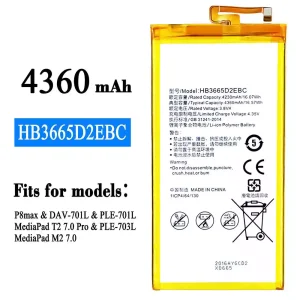 Replacement battery HB3665D2EBC for HUAWEI P8 max