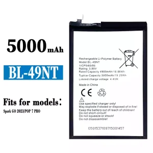 Replacement battery BL-49NT for Tecno Spark GO 2023/POP 7 PRO