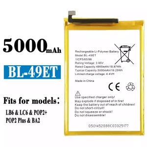 Replacement battery BL-49ET for Tecno LB6 / LC6 / POP2+ / POP2 Plus /BA2