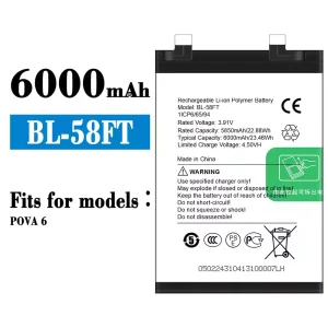 Replacement battery BL-58FT for Tecno POVA 6