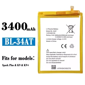 Replacement battery BL-34AT for Tecno Spark Plus / K9 / K9+