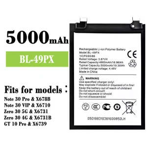 Replacement battery BL-49PX for Infinix Note 30 Pro / Note 30 VIP / Zero 30 5G / Zero 30 4G / GT 10 Pro