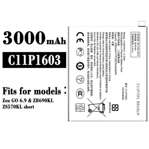 Replacement battery C11P1603 for Asus Zen GO 6.9