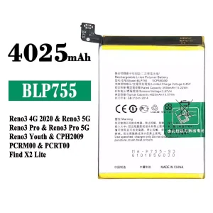Replacement battery BLP755 for OPPO Reno 3 4G 2020 / Reno 3 5G / Reno 3 Pro / Reno 3 Youth / Find X2 Lite