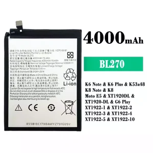 Replacement battery BL270 for Lenovo K6 Note / K6 Plus / K8 Note / Moto E5 / G6 Play