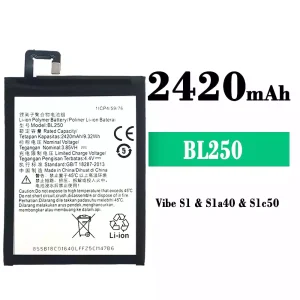 Replacement battery BL250 for Lenovo Vibe S1/Sla40/Slc50