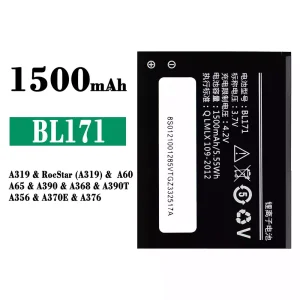 Replacement battery BL171 for Lenovo A319 / RocStar (A319) / A60 / A65 / A390 / A368 / A390T / A356 / A370E / A376