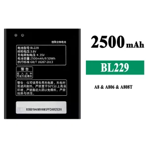 Replacement battery BL229 for Lenovo A8/A806/A808T