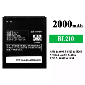 Replacement battery BL210 for Lenovo A536/A606/S820/S820E/A750E/A770E/A656/A766/A658T/S650