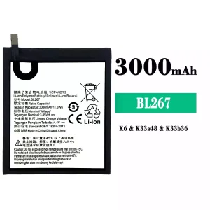 Replacement battery BL267 for Lenovo K6