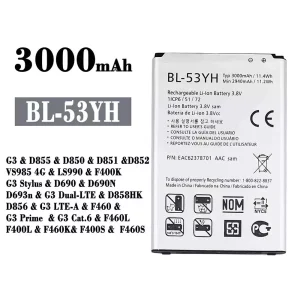 Replacement battery BL-53YH for LG G3 / G3 Stylus / G3 Dual-LTE / G3 LTE-A / G3 Prime