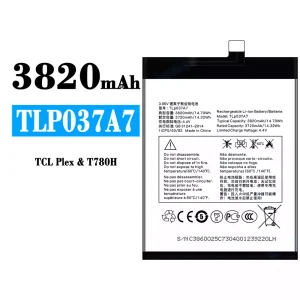 Replacement battery TLP037A7 for Alcatel TCL Plex/T780H