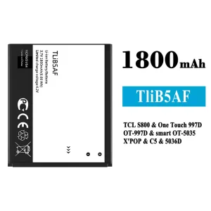 Replacement battery TliB5AF for Alcatel TCL S800/One Touch 997D