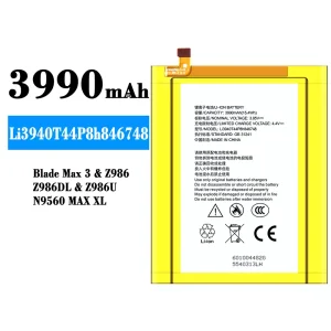 Replacement battery Li3940T44P8h846748 for ZTE Blade Max 3