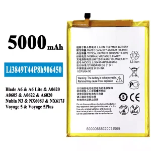 Replacement battery Li3849T44P8h906450 for ZTE Blade A6/A6 Lite/Nubia N3/Voyage 5/Voyage 5 PLUS