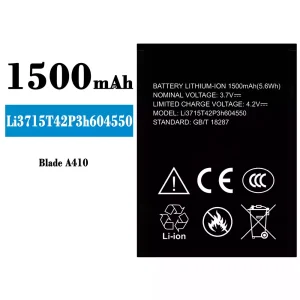 Replacement battery Li3816T43P4h604550 for ZTE Blade A410