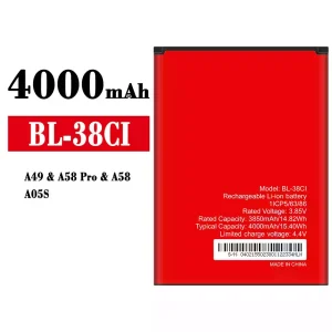 Replacement battery BL-38CI for itel A49/A58 Pro/A58/A05S